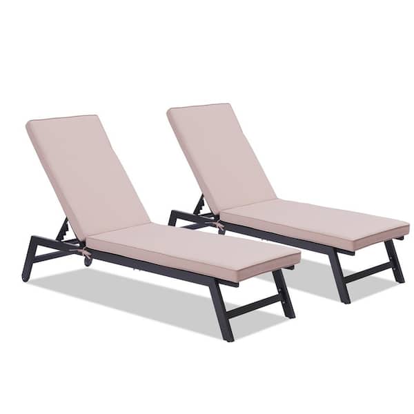 Wateday Gray 2-Piece Aluminum Patio Outdoor Chaise Lounge with Tan Cushions