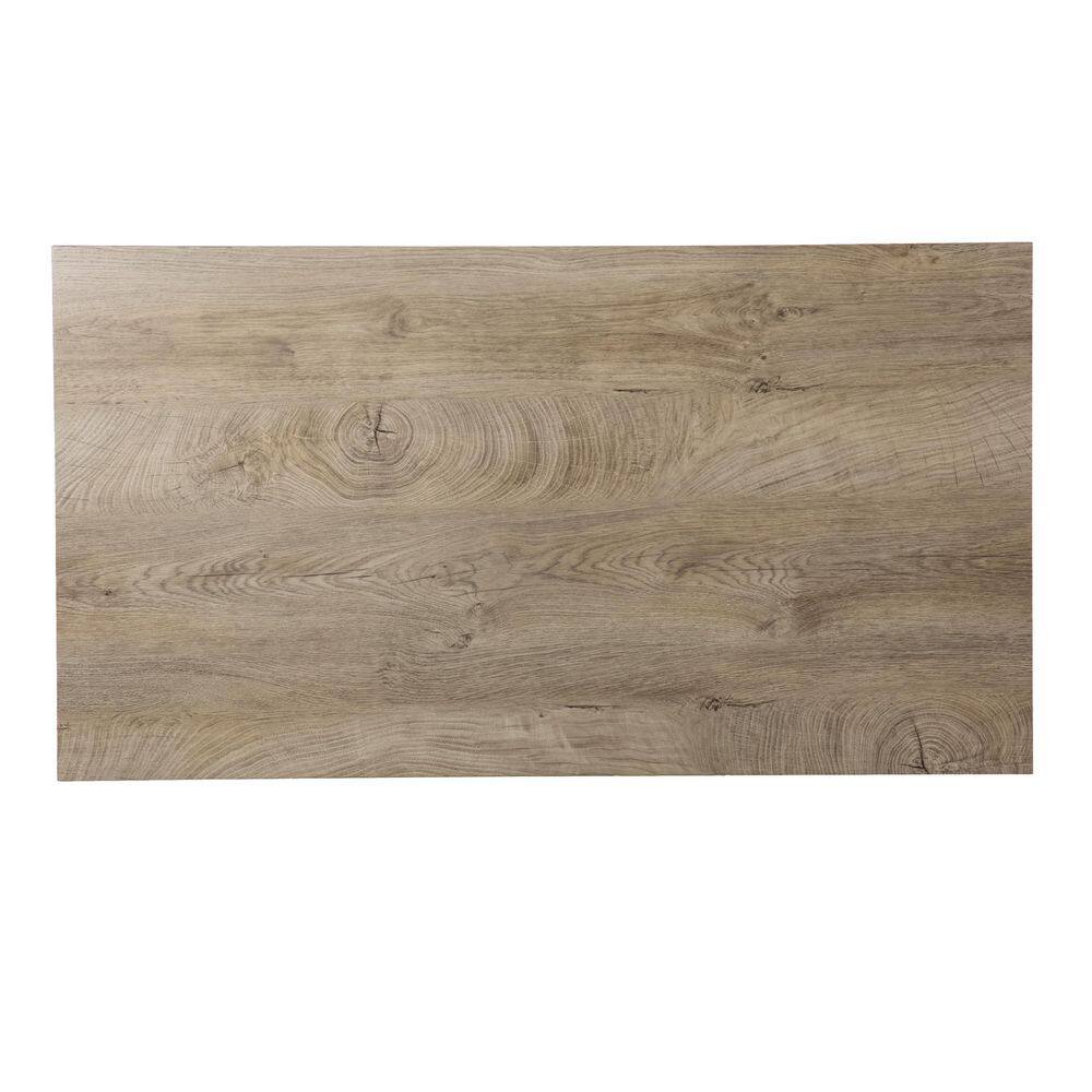 Natural and Black Rectangular Wood and Metal Cocktail Table