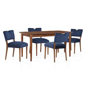 Bonito 59-in. Rectangular 5-Piece Dining Set in Walnut Finish with Blue Velvet Fabric Upholstery