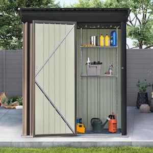 2-Tier 5 ft. W x 3 ft. D Metal Lean-to Storage Shed Black Brown with Adjustable Shelf and Lockable Door 14.4 sq. ft.