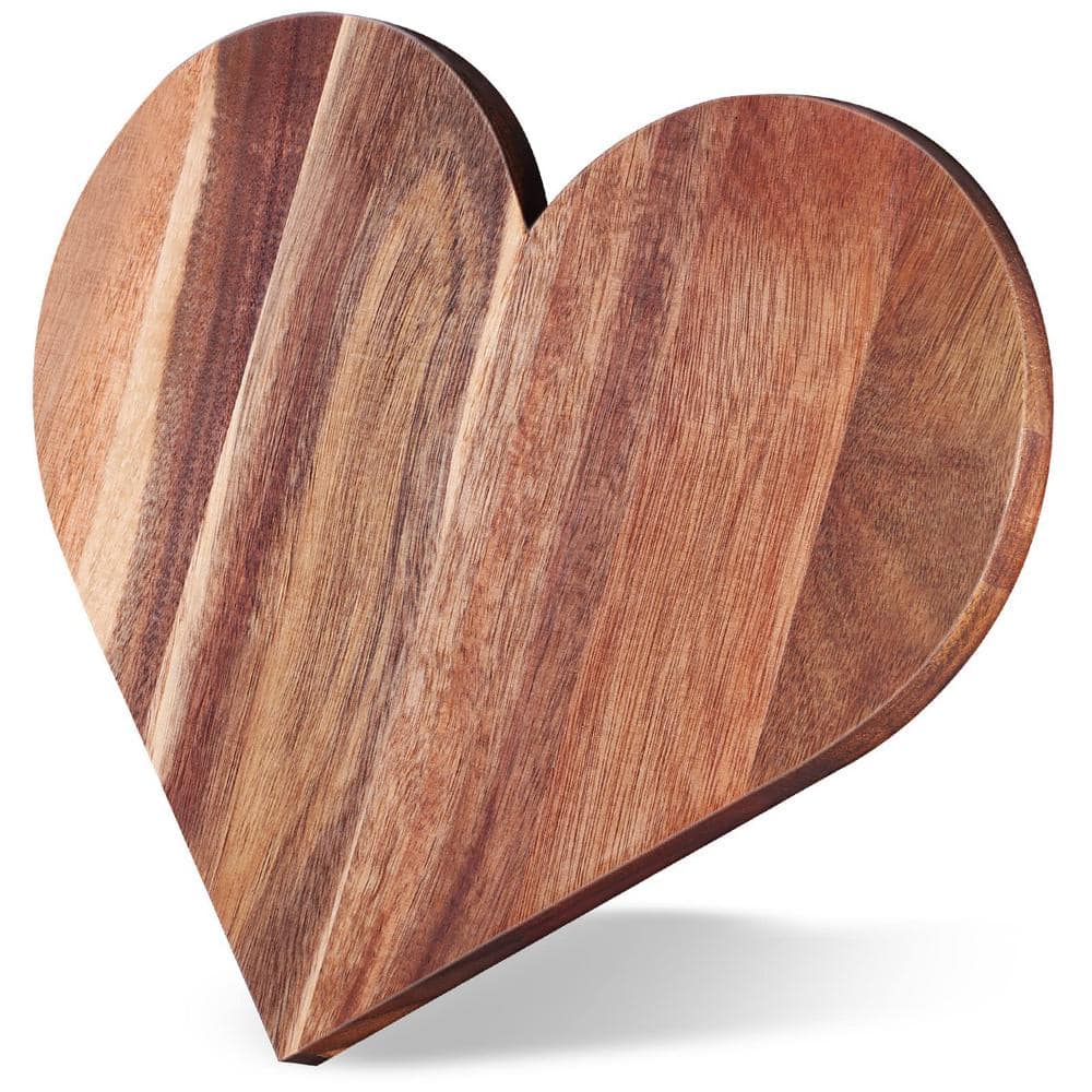 1-Piece Acacia Wood Heart Shaped Cutting Board Charcuterie and Cheese Board