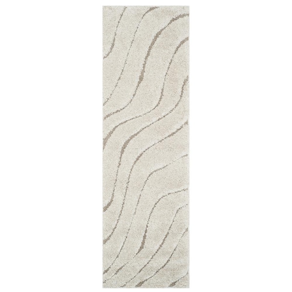 SAFAVIEH Florida Shag Cream/Beige 2 ft. x 7 ft. Striped Solid Runner Rug