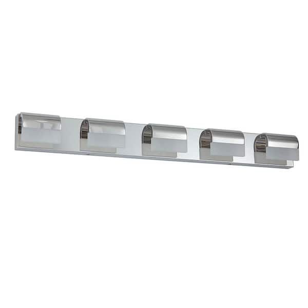38.2 in. 5-Light Chrome LED Vanity Light Bar, Over Mirror Bath Wall Lighting with Dimmable Switch