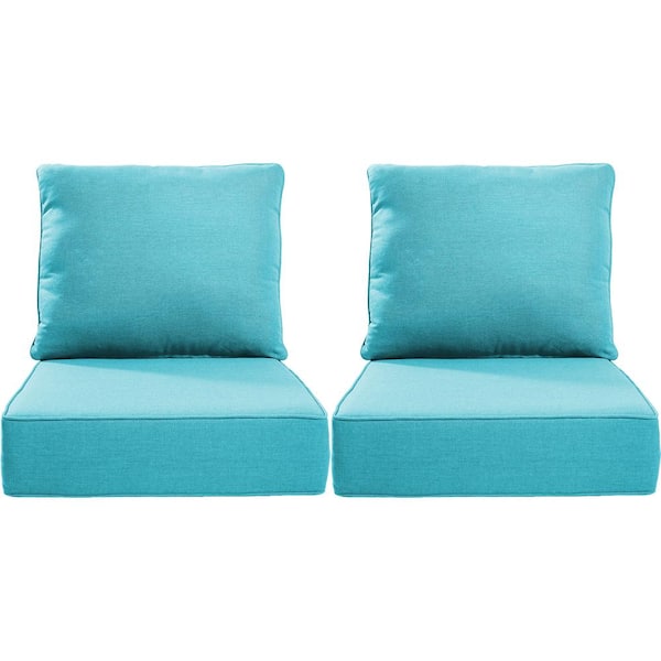 24in. x 24in. x 6in. 4-Piece Deep Seating Water & FadeResistant Outdoor LoungeChair Replacement Cushion Set in LightBlue