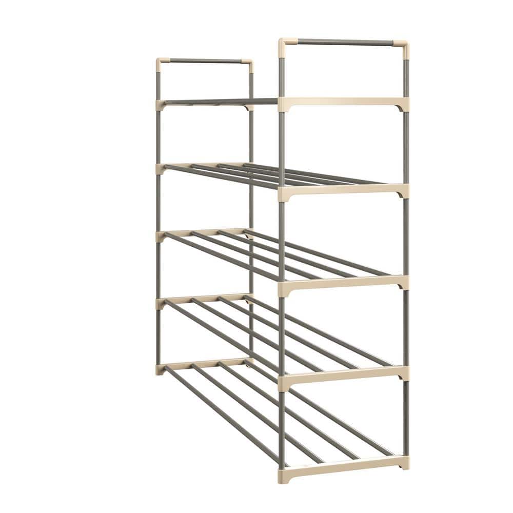 Brown Plastic 5-Shelf Freestanding Shoe Rack