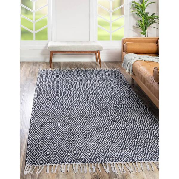 Chunky Jute Assam White Navy 7' 1 x 10' 0 Area Rug
