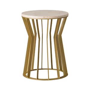 Millie 18 in. Gold Metal Indoor/Outdoor Stool/Side Table with White Granite Top