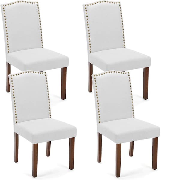 FIRNEWST Grey Fabric Upholstery Parsons Dining Accent Chair with Nailhead Trim Set of 4