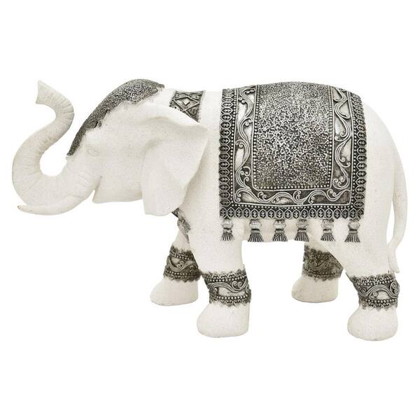 THREE HANDS 17 in. x 7.25 in. Elephant Table Top Decoration in White