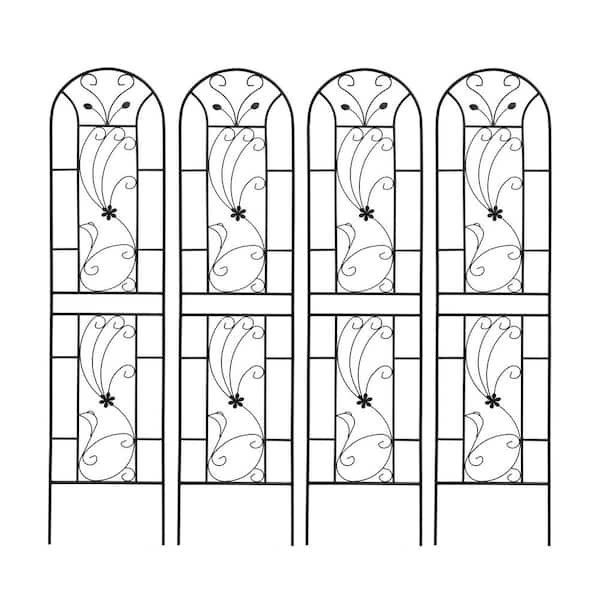 Sudzendf 86.7 in. H 4 Pack Black Metal Garden Trellis Rustproof Trellis for Climbing Plants Flower Support Peacock Style