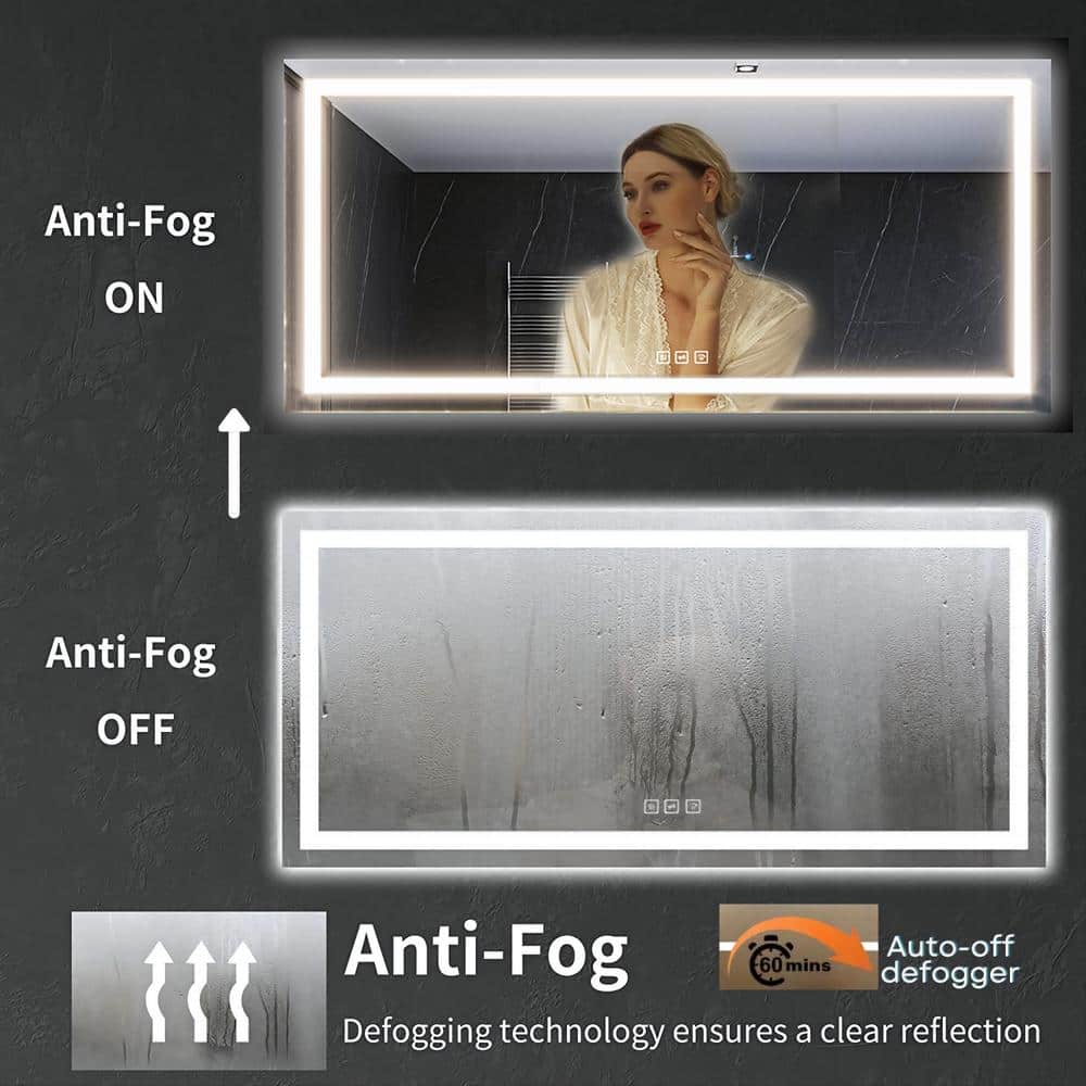 Oversized Frameless LED Bathroom Vanity Mirror with Anti-Fog Feature