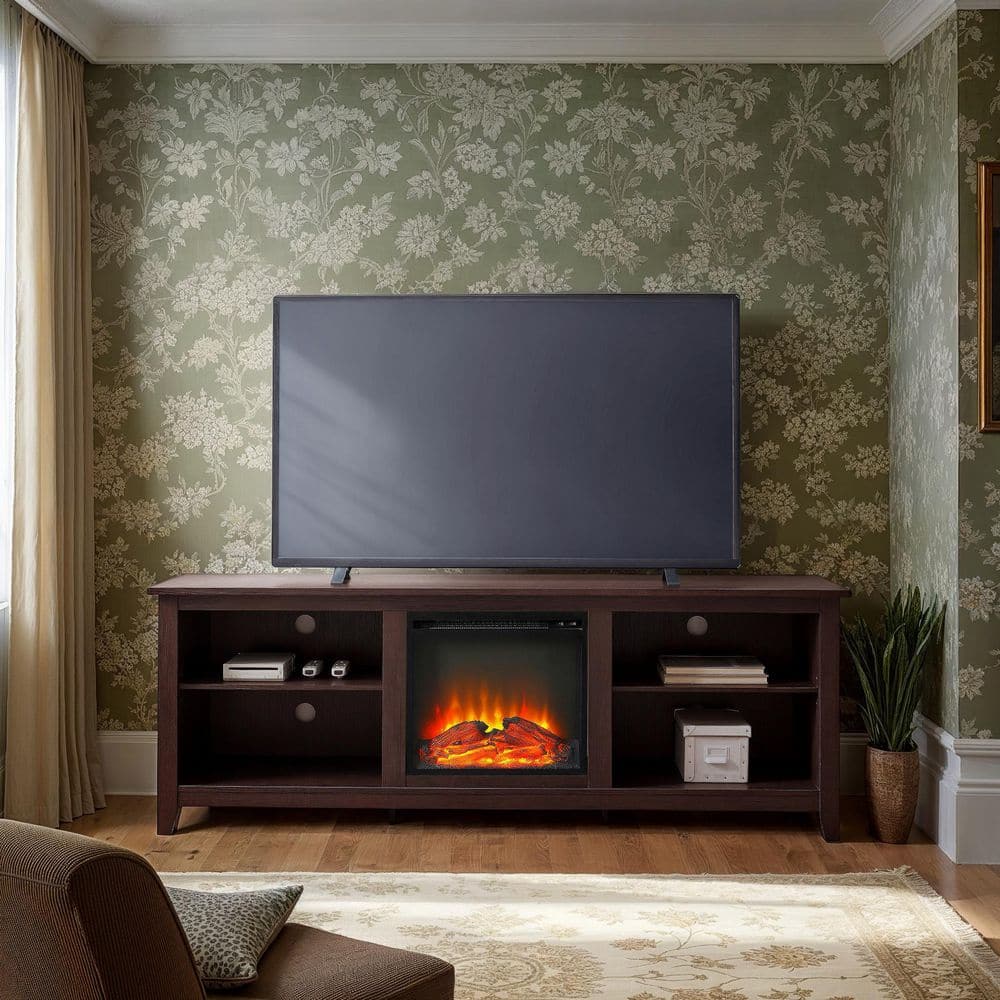Espresso 70" MDF Fireplace TV Stand with Storage