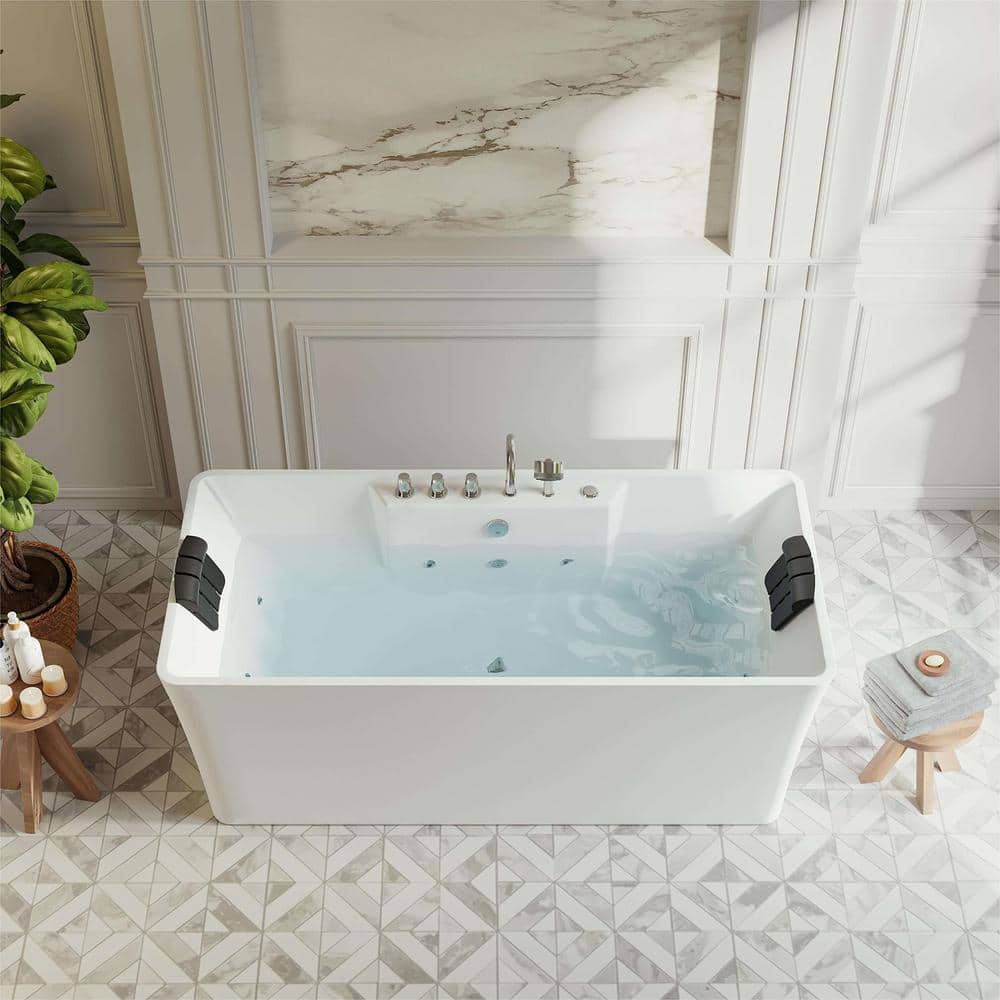 67'' White Acrylic Freestanding Whirlpool Bathtub with Jets