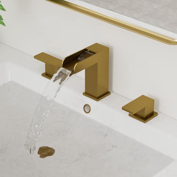 8 in. Widespread Double Handle Bathroom Faucet with Waterfall Spout in Brushed Gold (Valve Included)