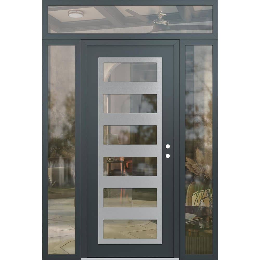 C9 64 in. x 96 in. Silver P Left-Hand/Inswing Clear Glass Anth/Anth 2 Sidelite Plus Transom Steel Prehung Front Door price history on PriceWatchPro