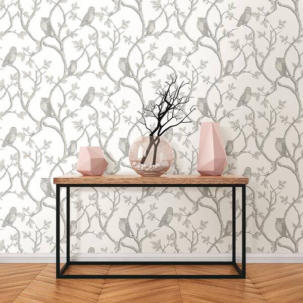 Brewster Enchanted Forest Grey Owl Tree Grey Wallpaper Sample Fd23289sam The Home Depot