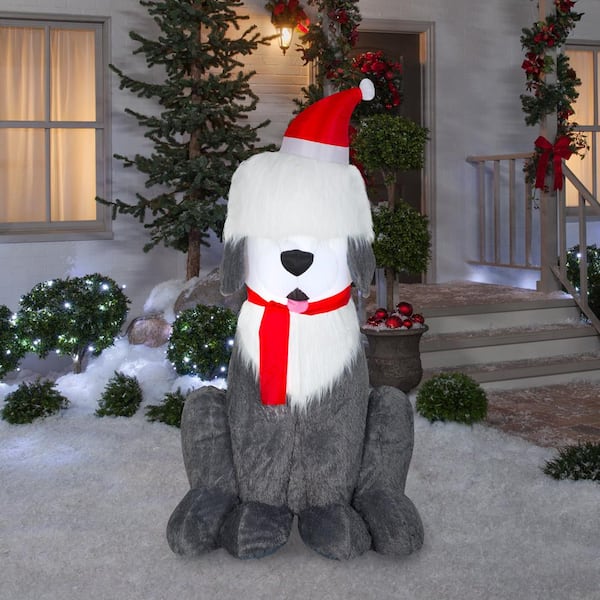 Home Accents Holiday 7 Ft Pre Lit Led Fuzzy Plush Sheep Dog Christmas Inflatable 118429 The Home Depot
