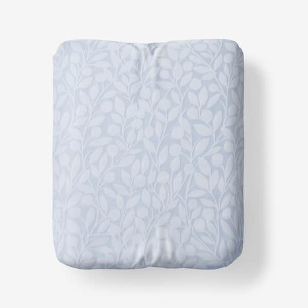 The Company Store Legends Hotel Jacquard Leaf Blue Shadow Wrinkle-Free Supima Cotton Queen Fitted Sheet
