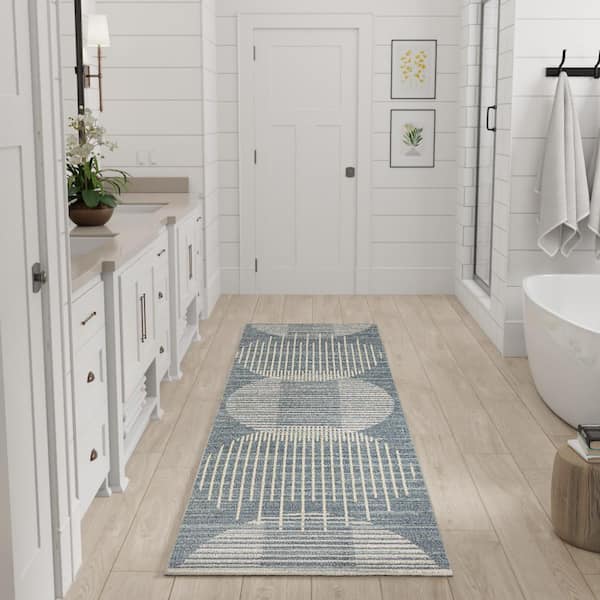 Astra Machine Washable Blue 2 ft. x 6 ft. Graphic Contemporary Runner Area Rug