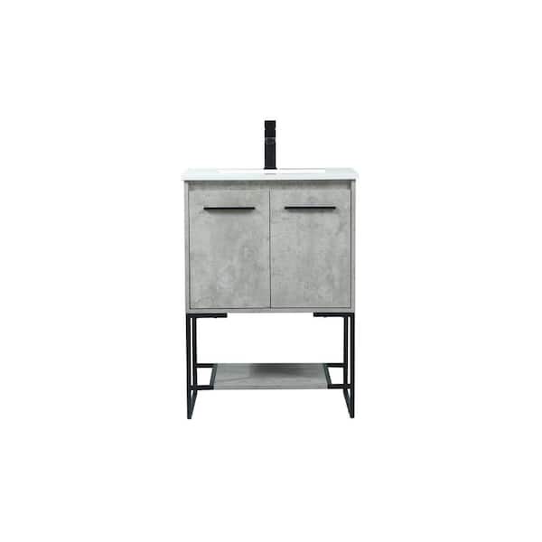 Unbranded Timeless Home 24 in. W Single Bath Vanity in Concrete Grey with Engineered Stone Vanity Top in Ivory with White Basin