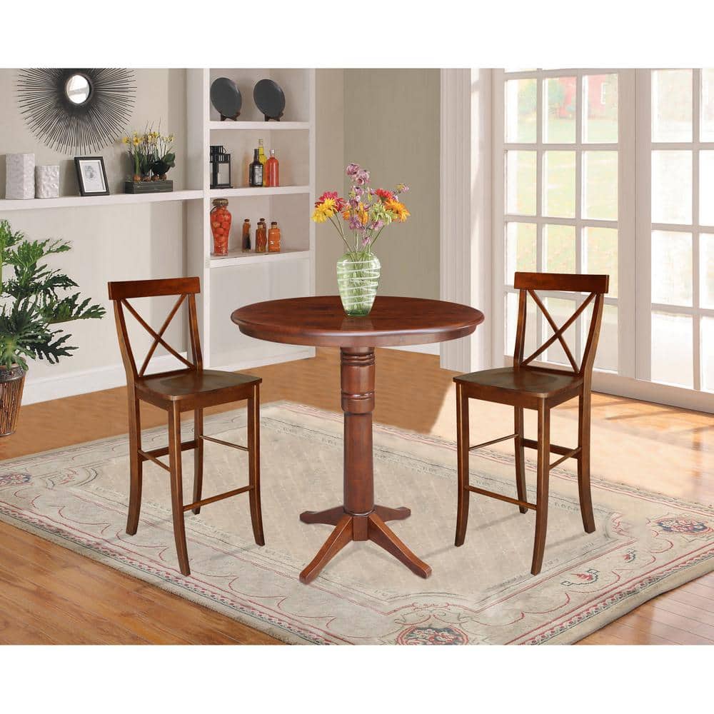 Elegant Espresso 38" Round Solid Wood French Country Dining Table