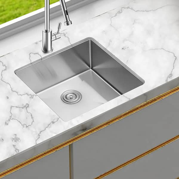 Timussi 23 in. Undermount Single Bowl 16-Gauge Brushed Nickel Stainless Steel Kitchen Sink with Bottom Grids
