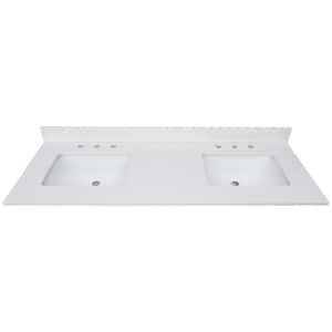 61 in. W x 22 in. D Quartz Double Basin Vanity Top in White with White Basins