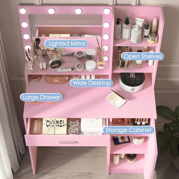 CSC DECOR INC Pink Particle Board Makeup Vanity Desk Vanity Table
