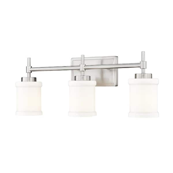 Unbranded Cadoc 23.5 in. 3-Light Brushed Nickel Vanity-Light with Gloss Opal Glass Shade