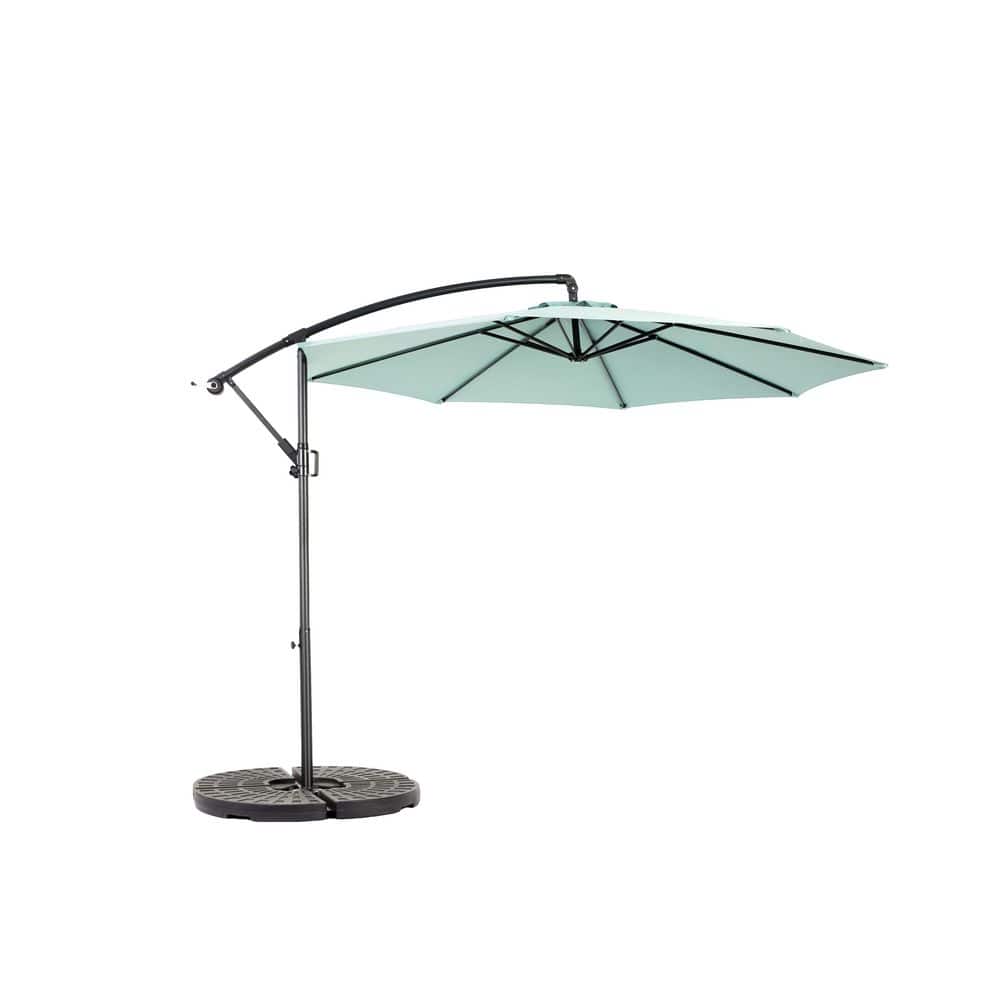 10 ft. Steel Offset Hanging Market Patio Umbrella in Light Green with Easy 