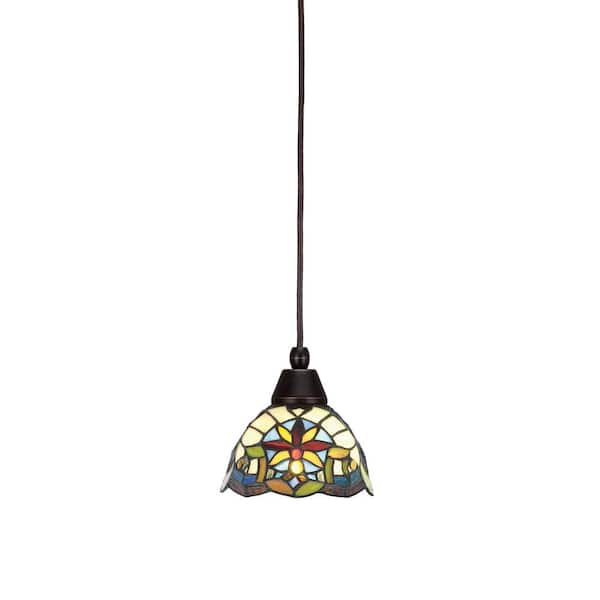 Unbranded Bryson 7 in. 1-Light Dark Granite Cord Pendant Light with 7 in. Earth Star Art Glass Shade, no bulb included