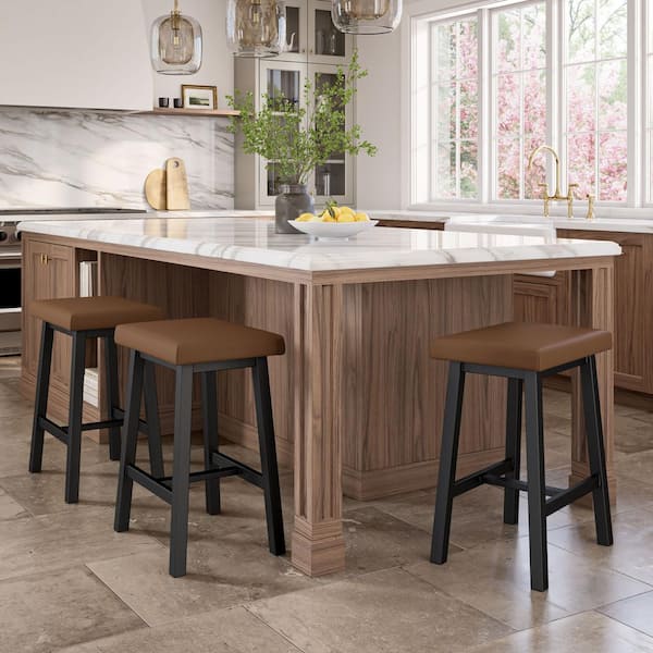 Dorah 30 in. Brown Faux Leather / Black Metal Bar Stool