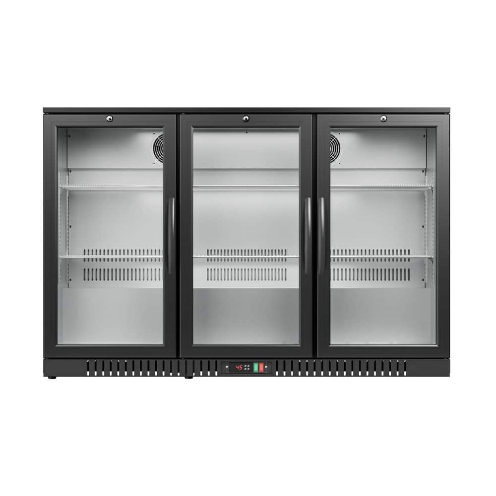54 in. 11.4 cu. ft. Back Bar Commercial Refrigerator with 3 Glass Swing Doors and LED Lighting in Black