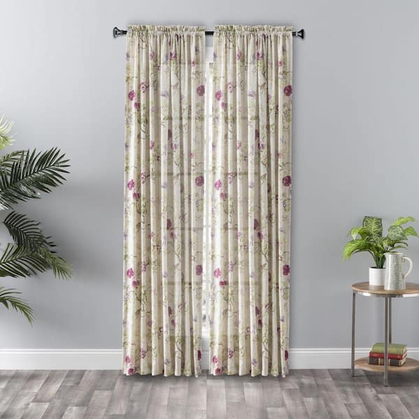 Balmoral Lilac Polyester Crushed Taffeta Floral 48 in. W x 84 in. L Rod Pocket Light Filtering Curtain (Single Panel)