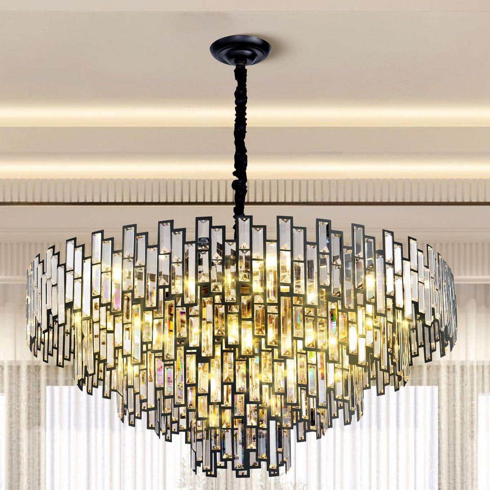 ランテルネ様 Gleam Flare 38.5 in. Modern Chandelier 26-Light 5-Tier Black Round