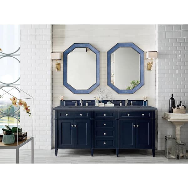 James Martin Vanities Brittany 72 in. W x 23.5 in.D x 34 in. H Double Bath Vanity in Victory Blue with Quartz Top Charcoal Soapstone