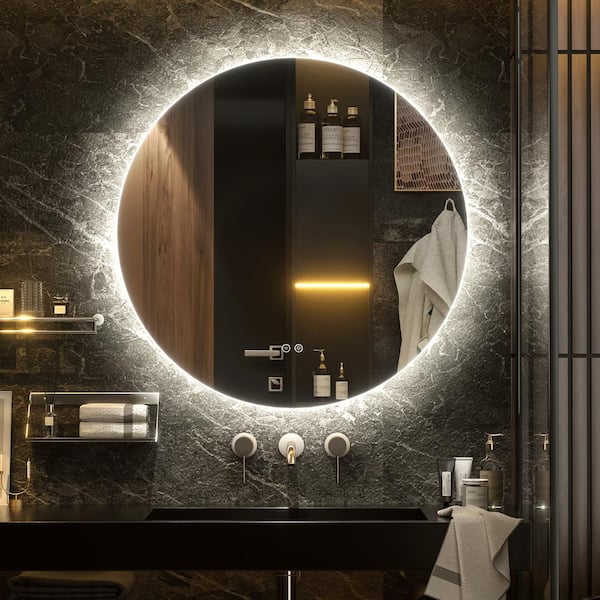 KIOTEE 28 in. W x 28 in. H Round Frameless Super Bright 192 Leds/m Lighted Wall Bathroom Vanity Mirror in Silvered Surface