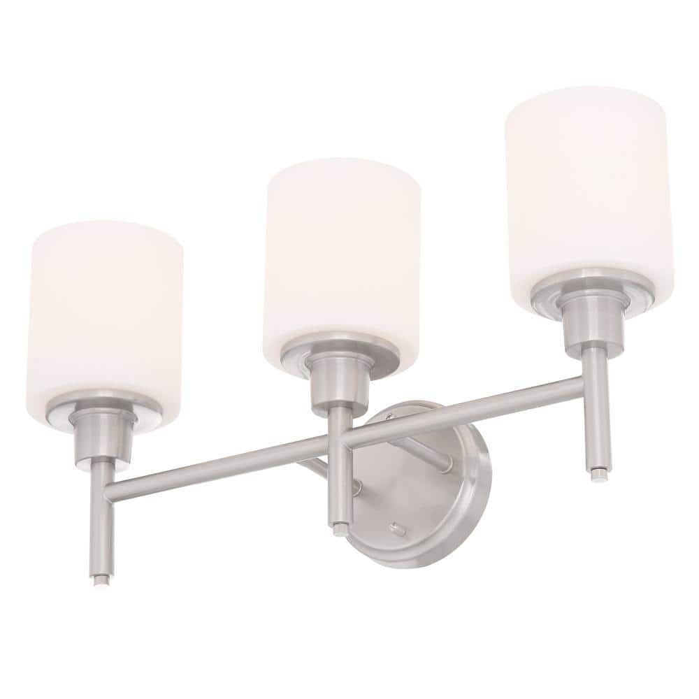 Aubrey Satin Nickel 3-Light Frosted Glass Vanity Light