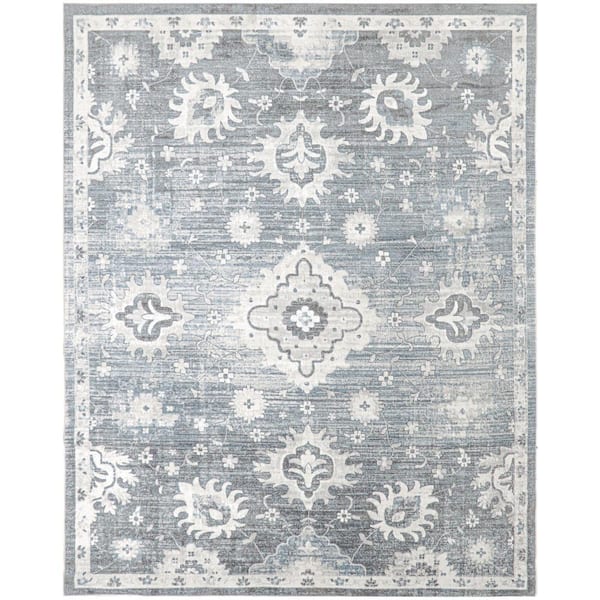 Nourison Astra Machine Washable Denim 8 ft. x 10 ft. Distressed Traditional Area Rug