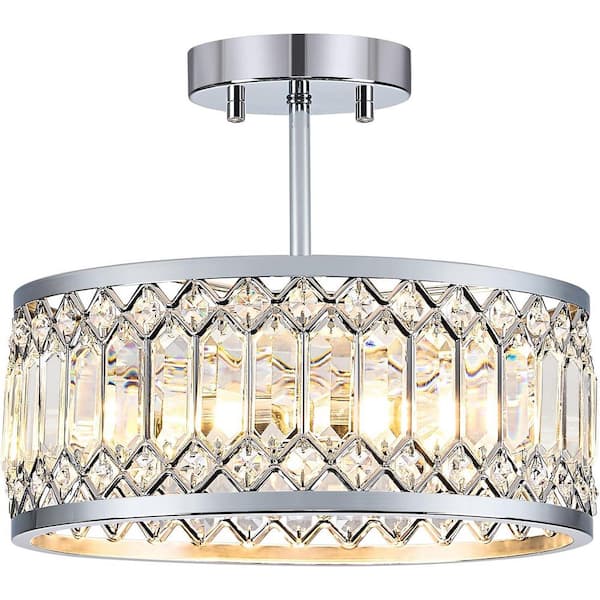 12.2 in. Crystal Standard Chrome Flush Mount Ceiling Lighting Fixture for Kitchen Entryway Dining Room(No Bulbs)-3 E12