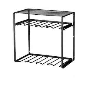 Black Alloy Steel 3 Layers Wall Mount Storage Rack with 8 Drill Holders for Garage Tools Organizer