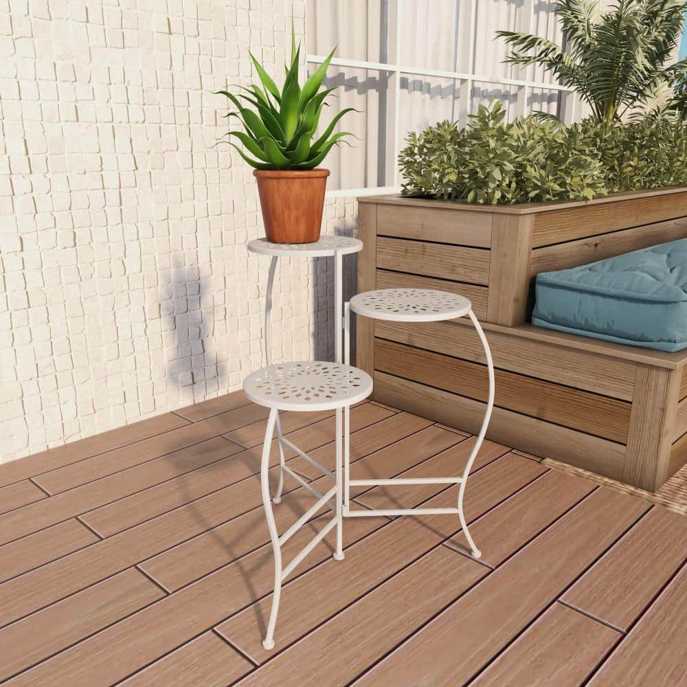 24" White Metal 3-Tier Folding Plant Stand