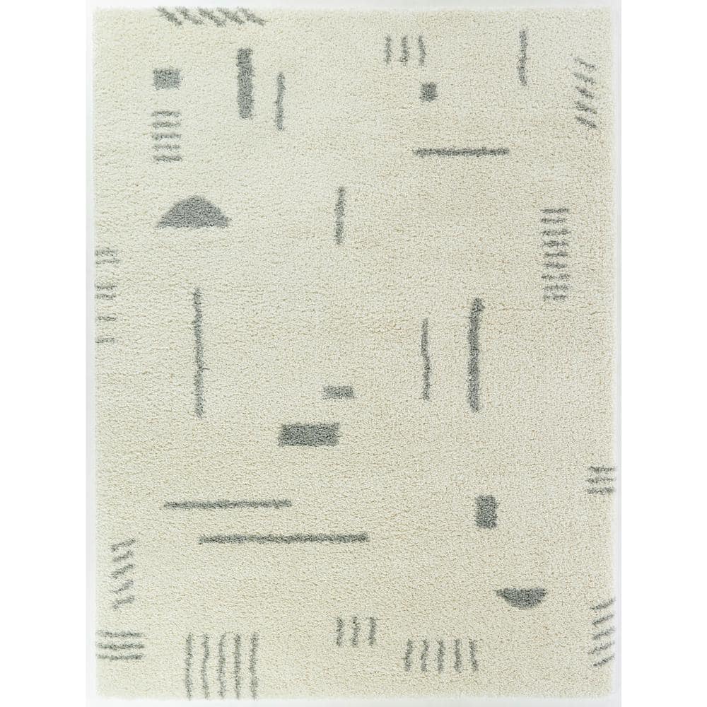 Carson Carrington Carson Shag Area Rug White/Grey 7ft x 9ft  Indoor Entryway  Kitchen  Bedroom Silver  Ivory  Cream