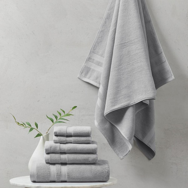 Plume 6-Piece Grey Cotton Bath Towel Set Feather Touch Antimicrobial 100%
