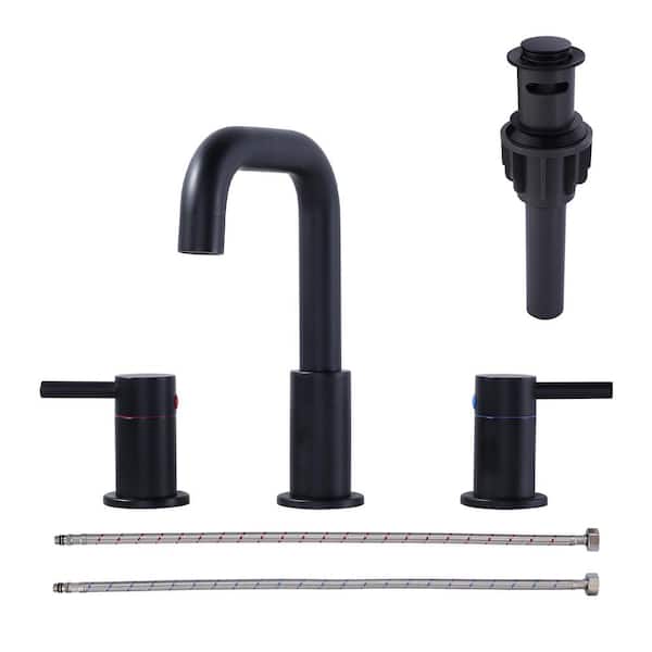 8 in. Widespread Double Handle Bathroom Faucet with Pop-Up Drain in Matte Black