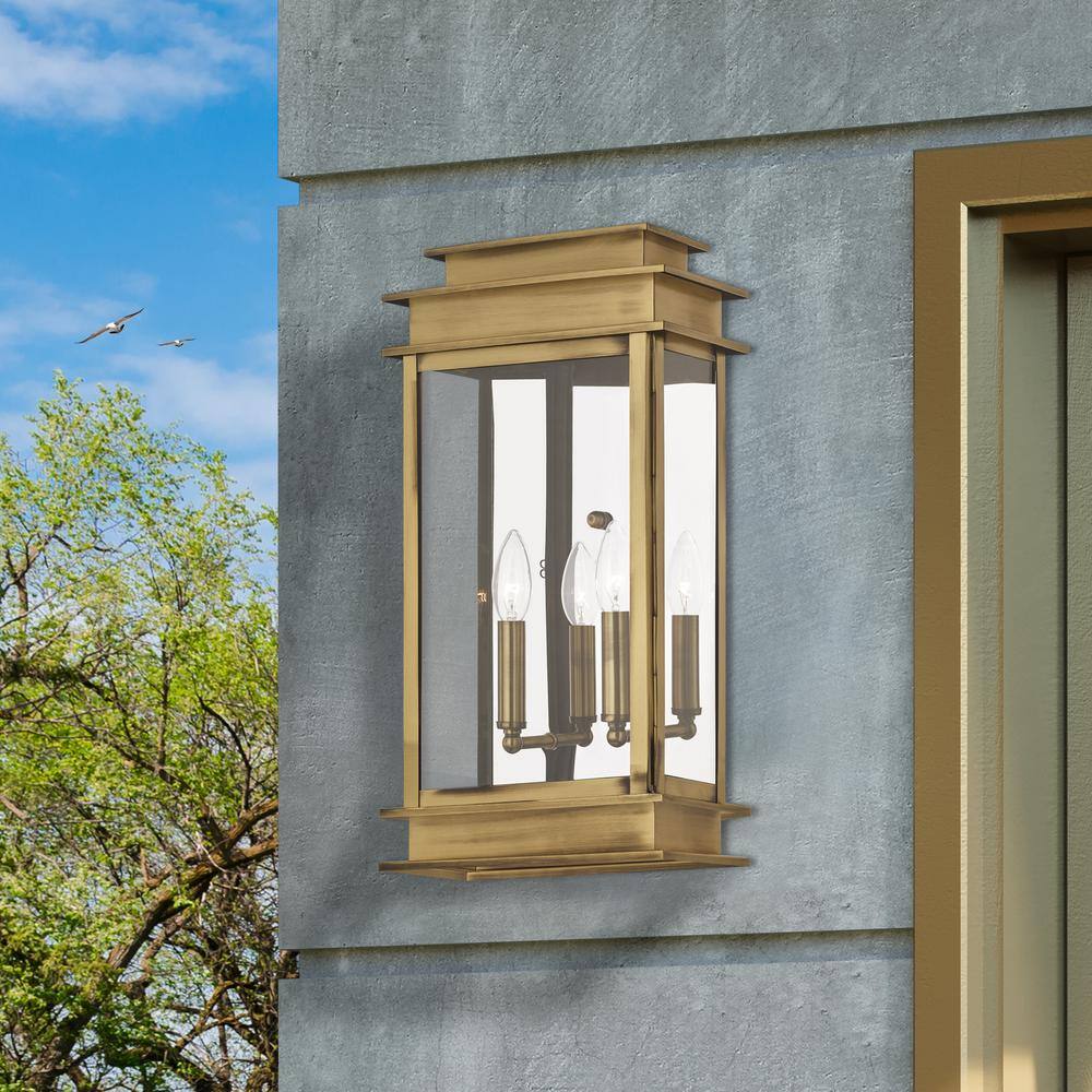 Princeton Antique Brass 2-Light Outdoor Wall Sconce with Clear Glass