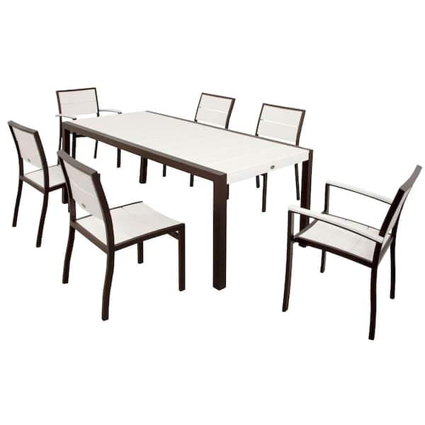 Trex Outdoor Furniture Surf City Textured Bronze 7-Piece Plastic Outdoor Patio Dining Set with Classic White Slats