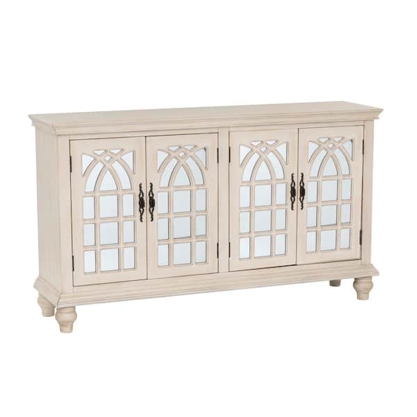 Coast to Coast Berkshire Mirrored Cream 35 in. Accent Cabinet Credenza with 2 Shelves and 4 Doors