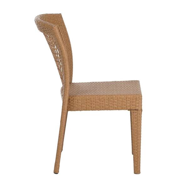 Light Brown Wicker Space-Saving Outdoor Dining Chairs with Diamond