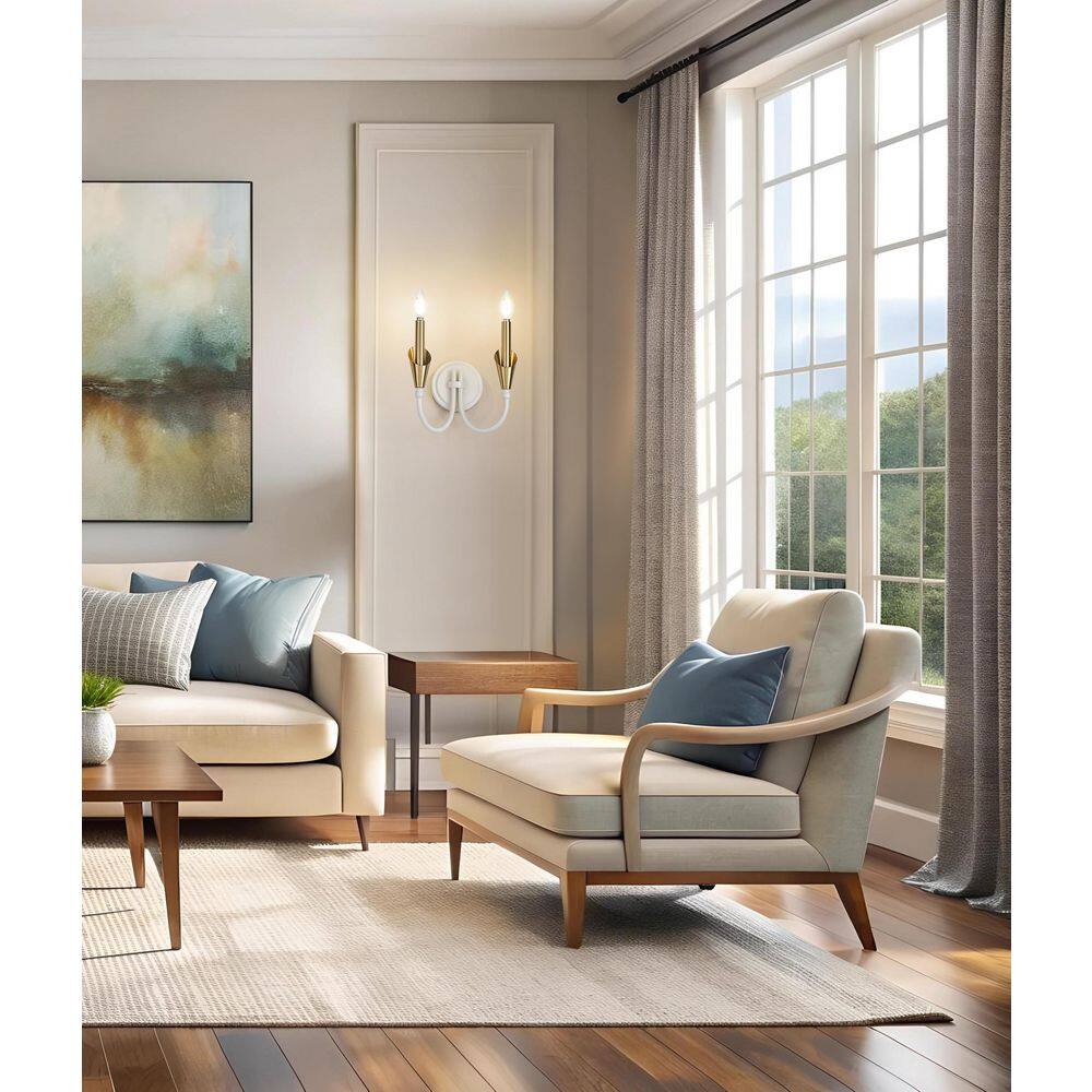 Claudelle 13.75 in. 2 Light Textured White + Modern Gold Wall Sconce with White Fabric Shade price history on PriceWatchPro